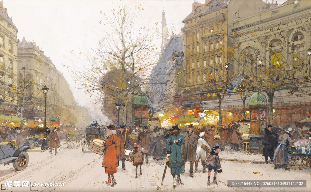 冬日城市街头热闹景象