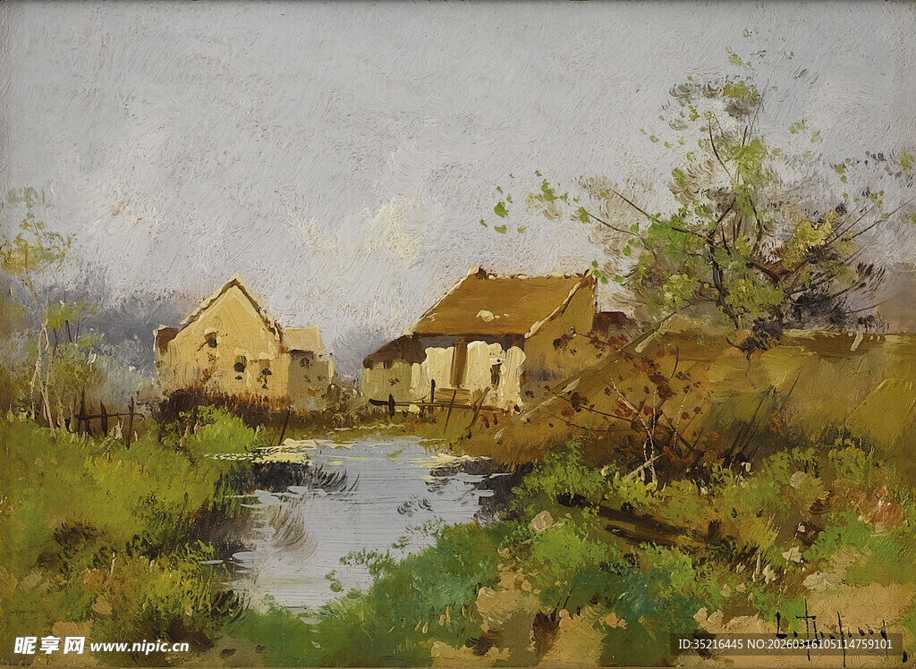 乡村溪边的宁静小屋