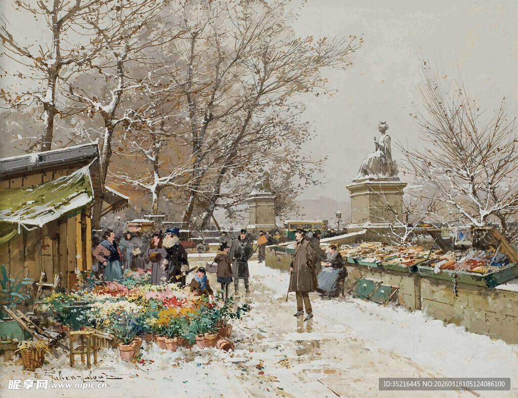 雪天集市热闹景象