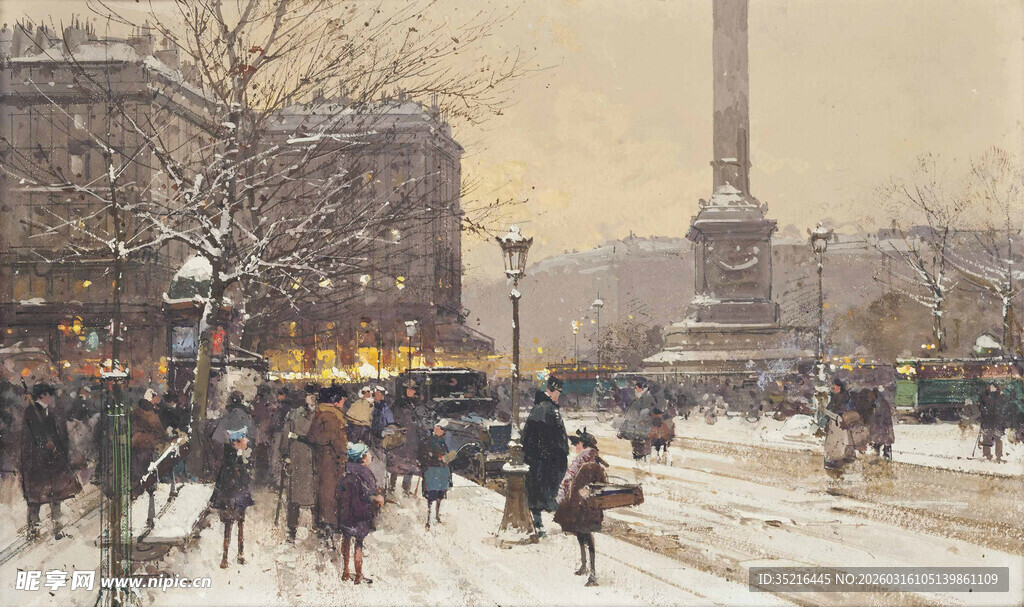 冬日城市雪景中的热闹景象