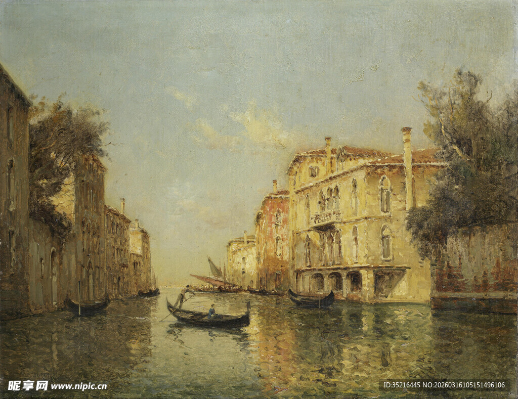 威尼斯河道上的小船风景