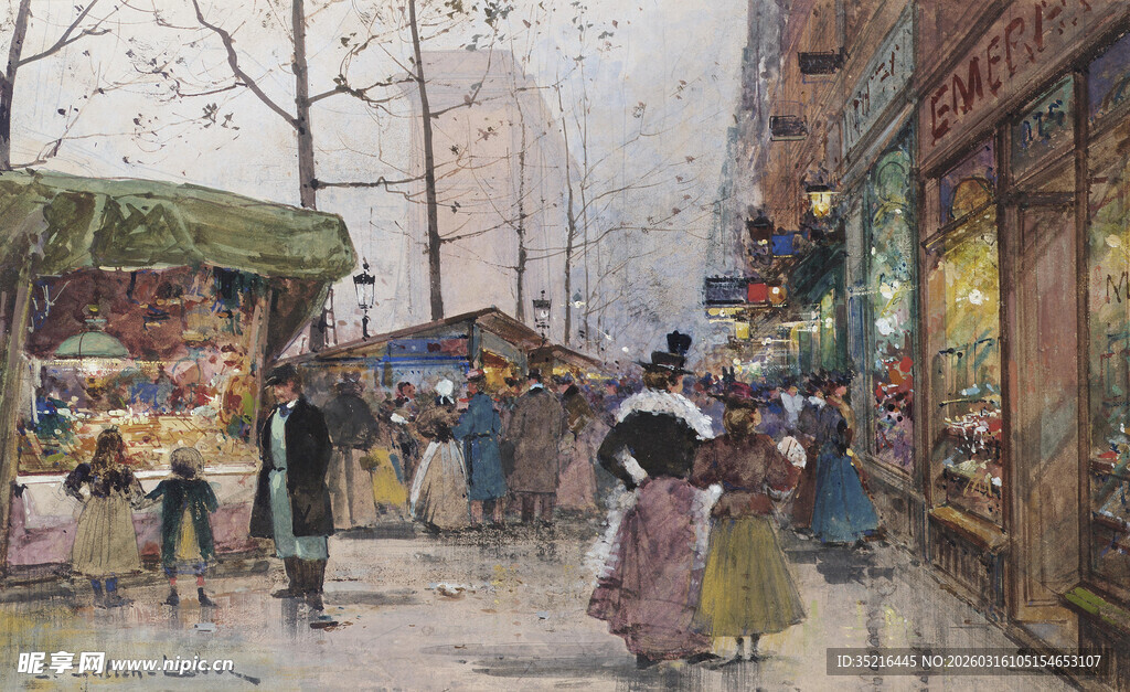 复古街头热闹集市景象