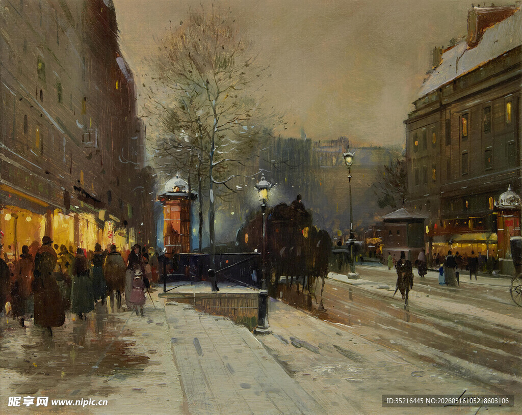 冬日城市街道雪景风情