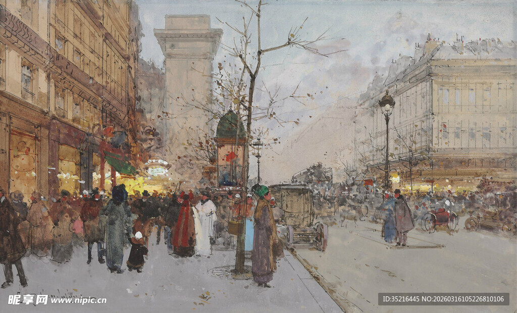 冬日城市街头热闹景象