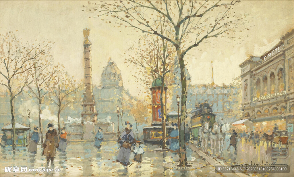 冬日城市街道行人景象