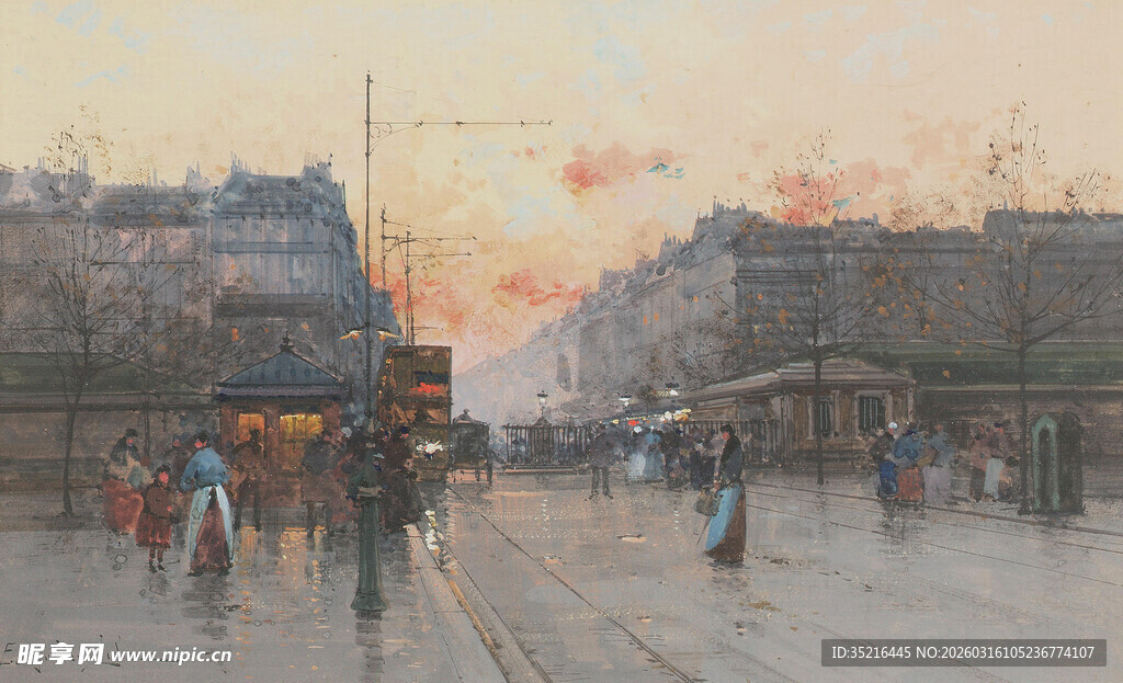 黄昏下的城市街道风景