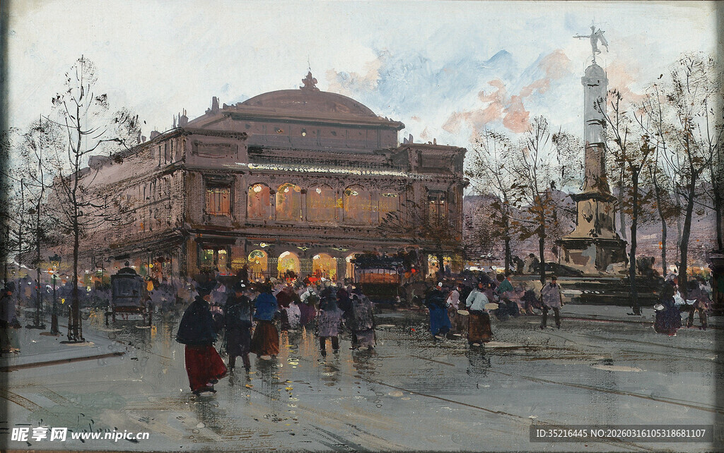 城市广场中的热闹建筑场景