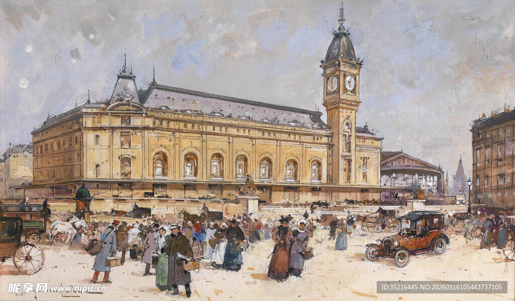 古典广场热闹场景