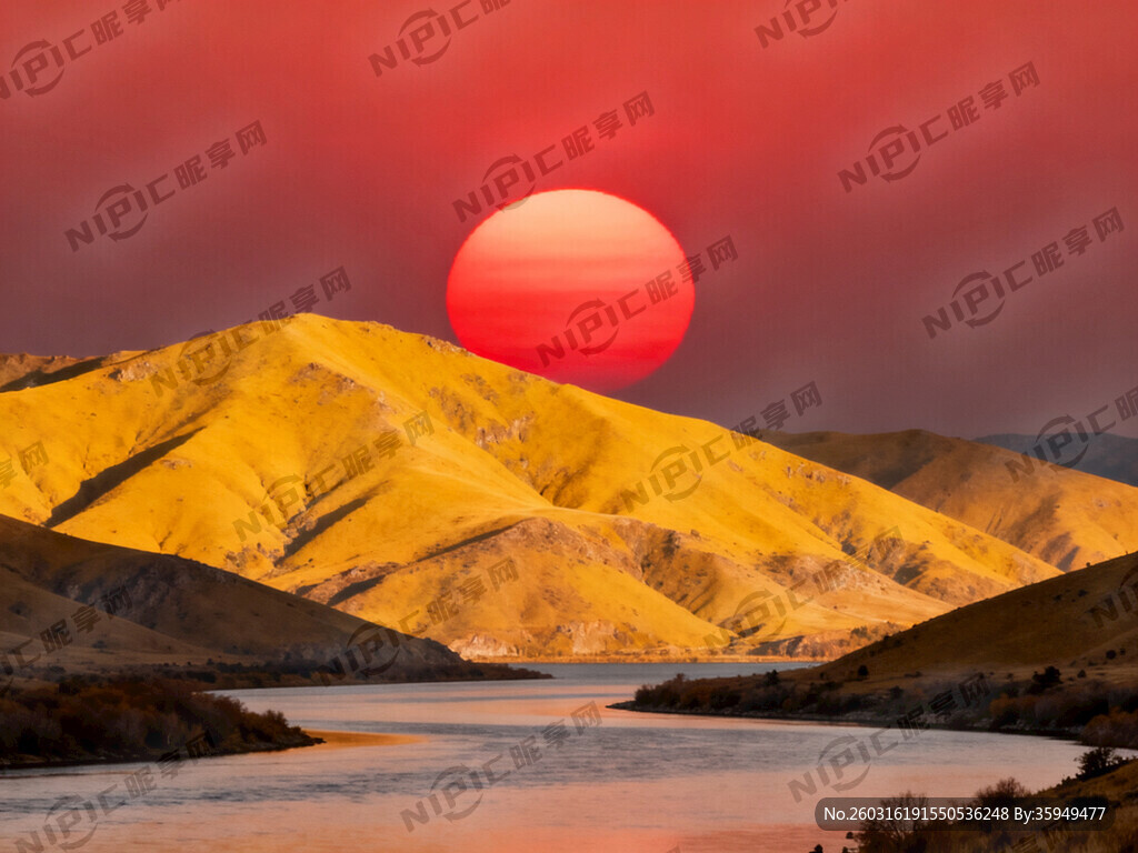 红色的太阳 照耀着黄色的山峦