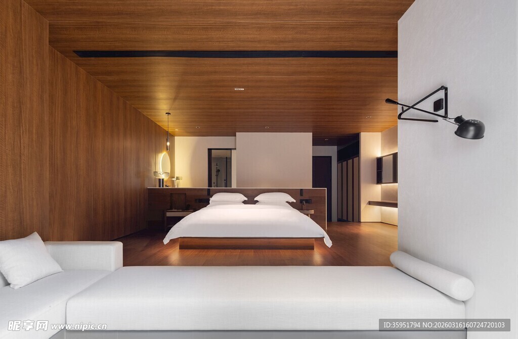 现代简约风木质卧室空间