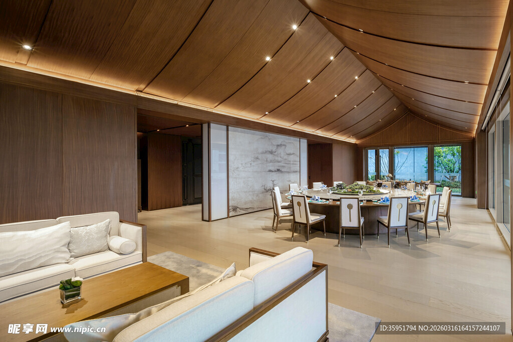 现代豪华开放式客厅餐厅