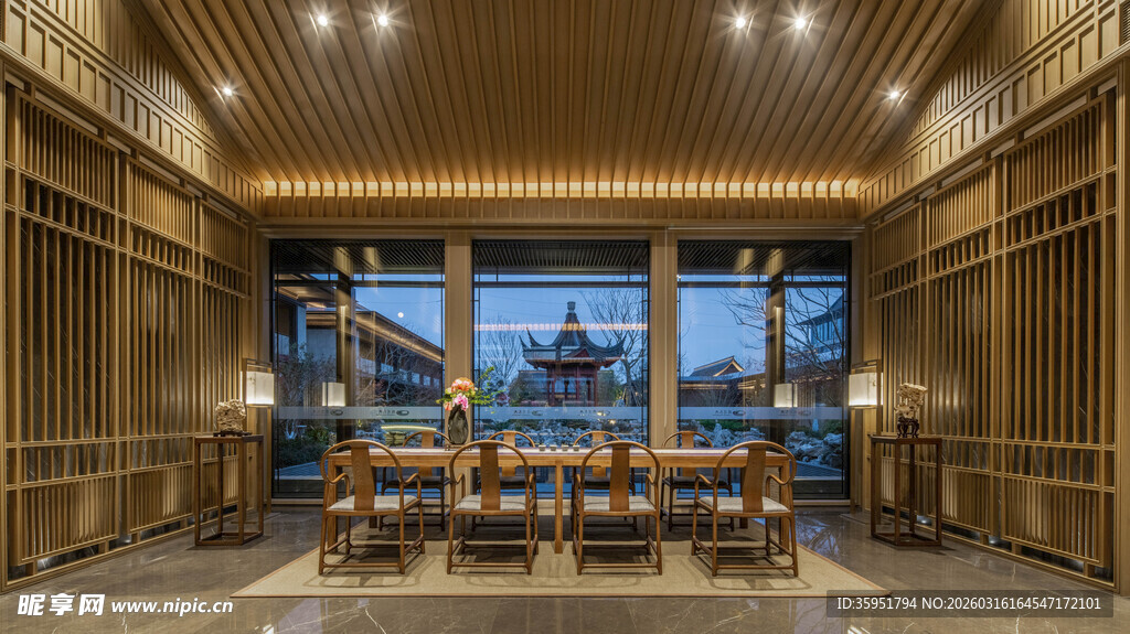 中式雅致茶室室内景观