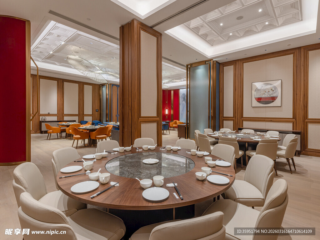 豪华中式餐厅圆桌用餐场景