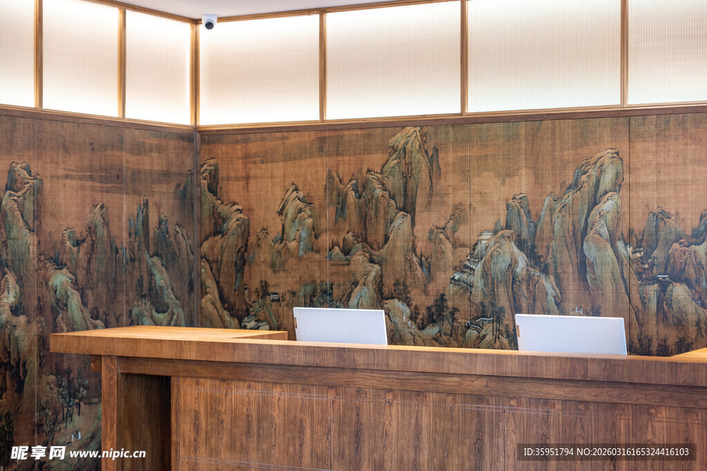 中式古风前台接待区场景