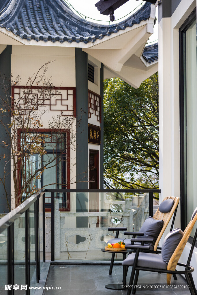 中式庭院露台休闲场景