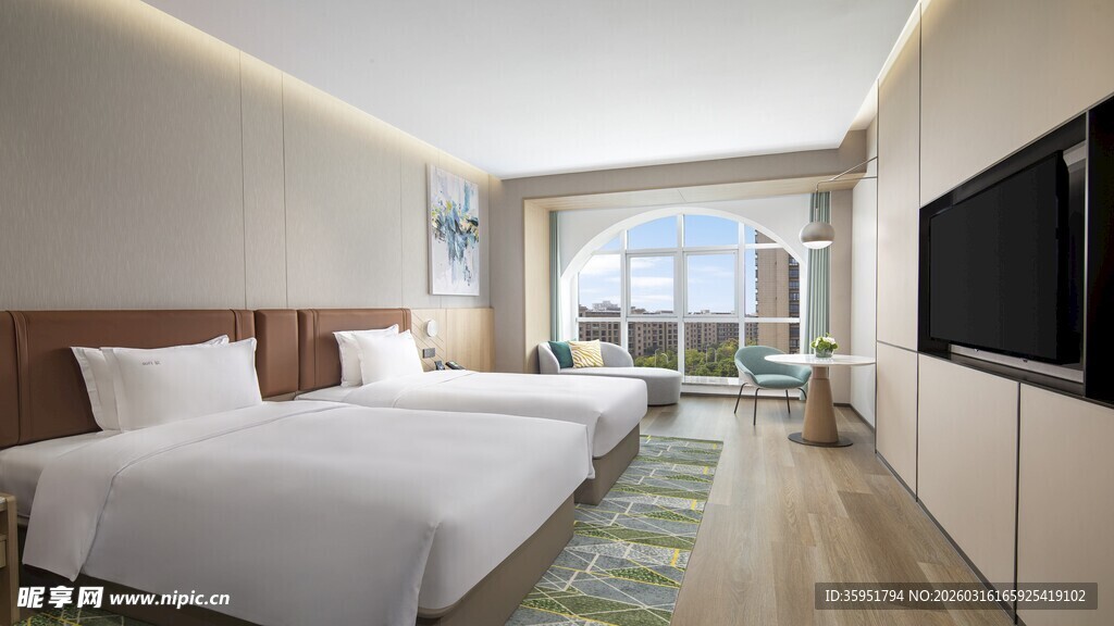 现代简约风格双床酒店客房