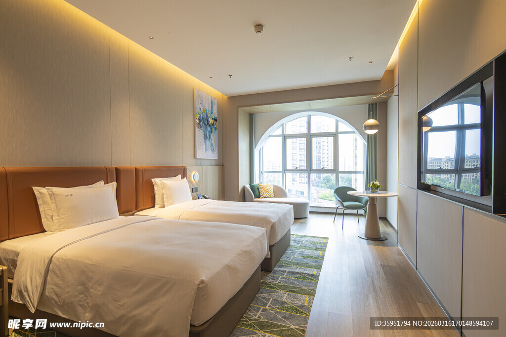 现代简约风格双床酒店房间