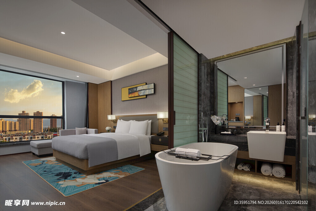 豪华酒店客房与卫浴景观