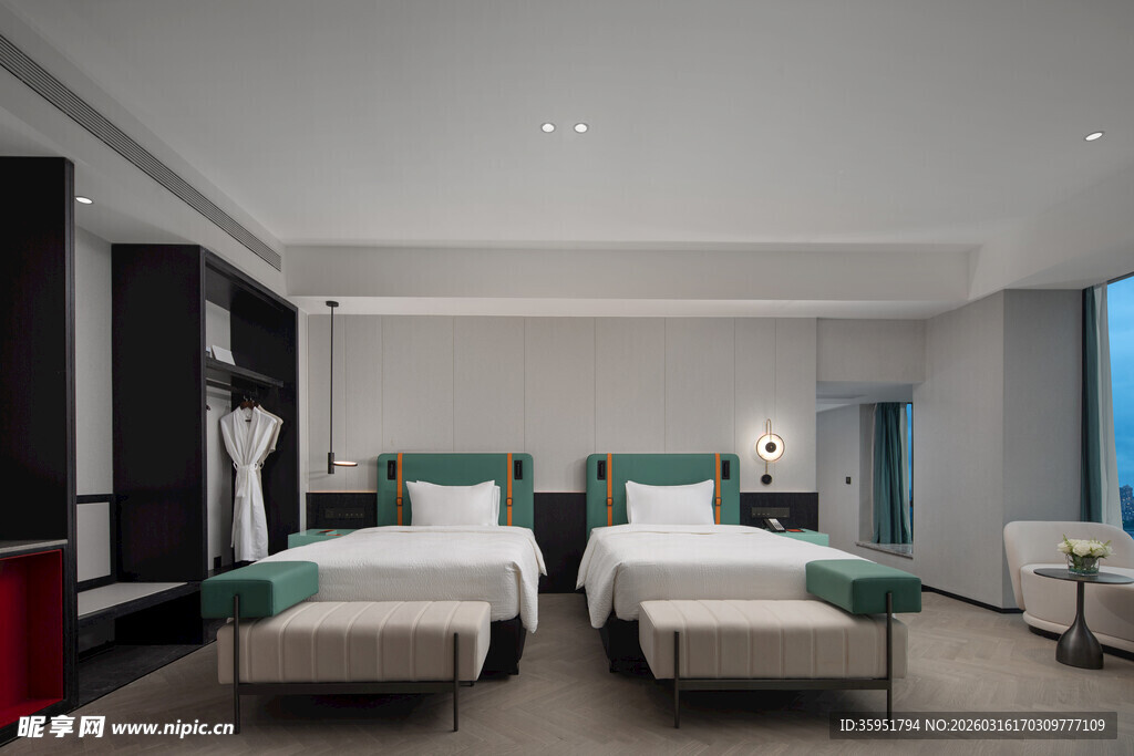 现代简约风格双床卧室