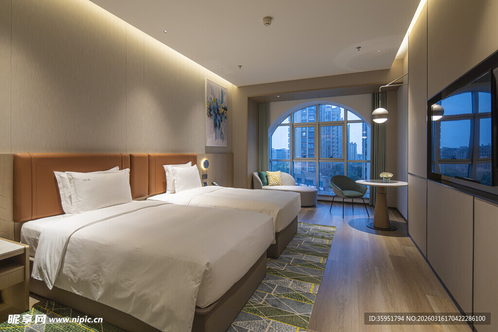 现代简约风格双床酒店房间