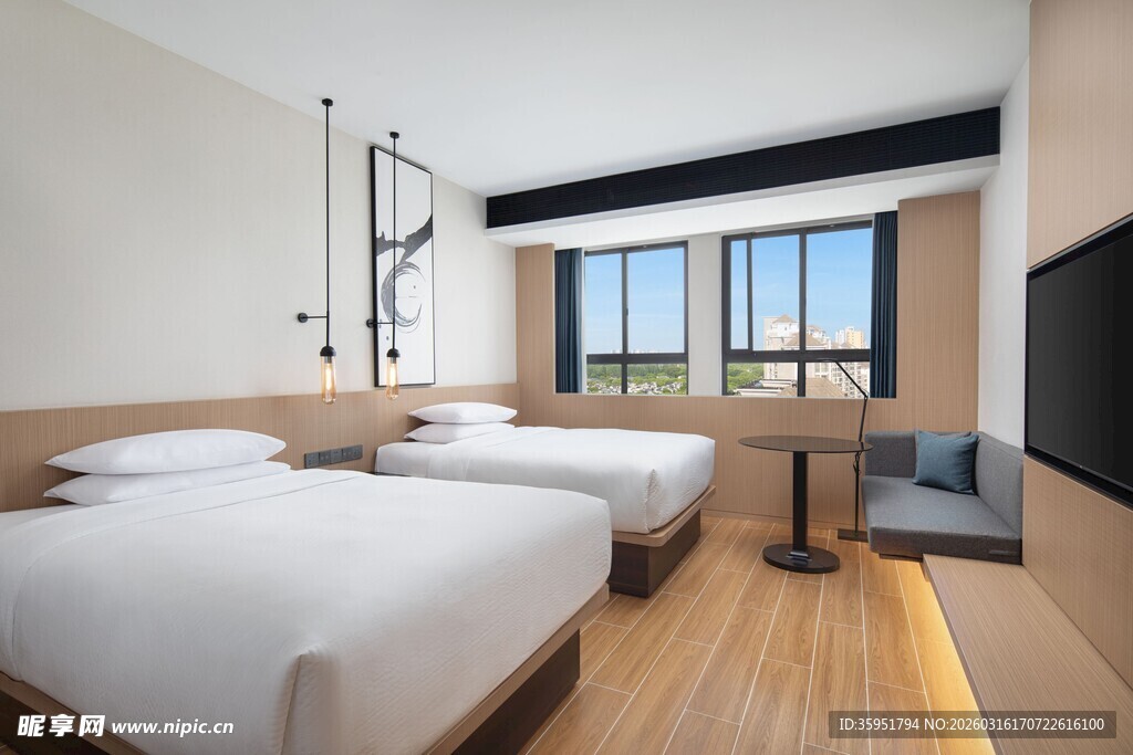 现代简约风双床酒店客房