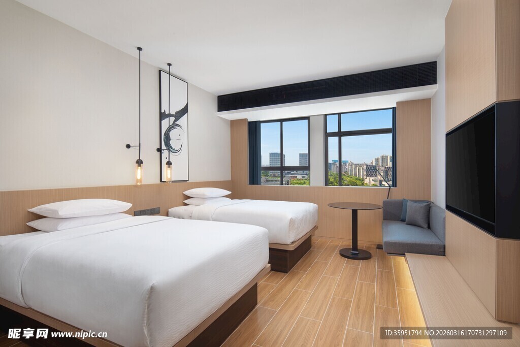 现代简约双床酒店客房