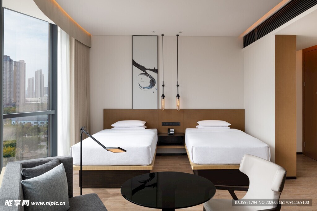 现代简约风格双床卧室