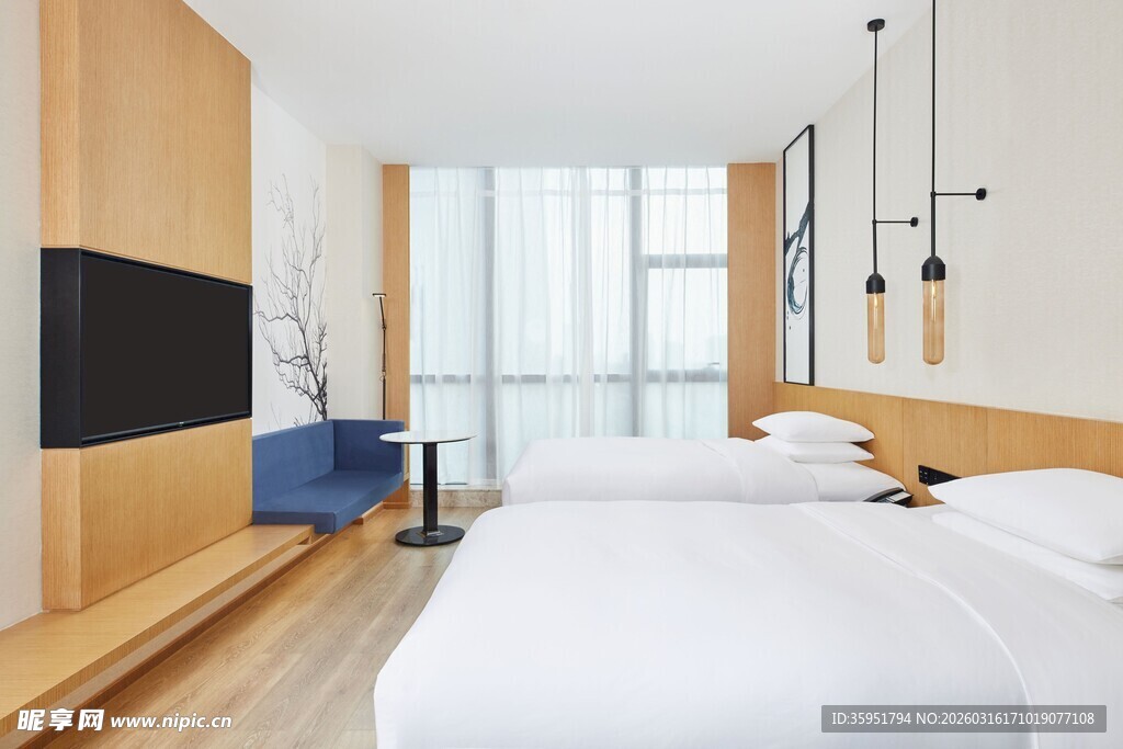 简约现代风格双床卧室