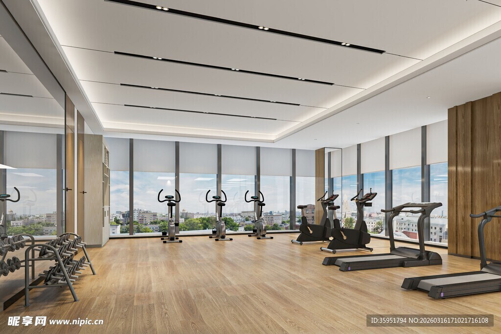 现代宽敞健身房室内场景