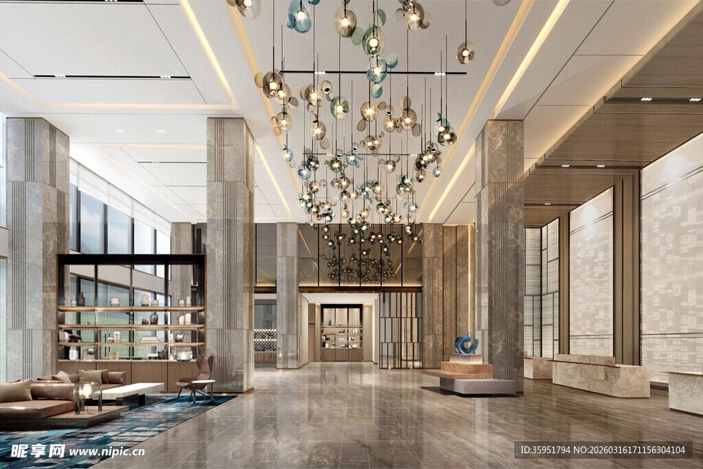 豪华大厅吊灯装饰优雅空间