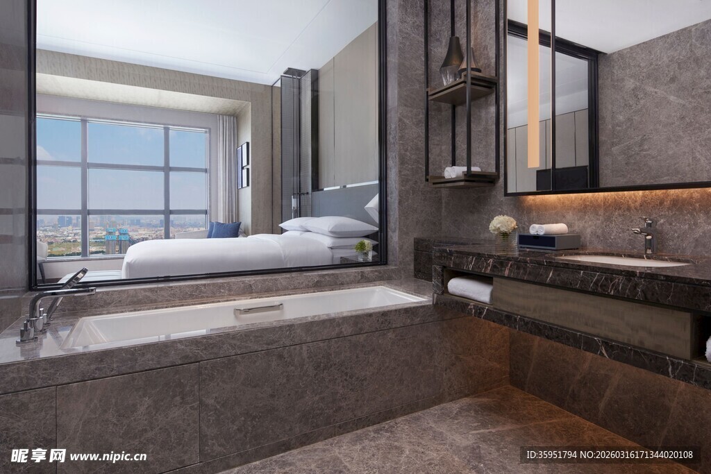 现代奢华卧室浴室一体化空间