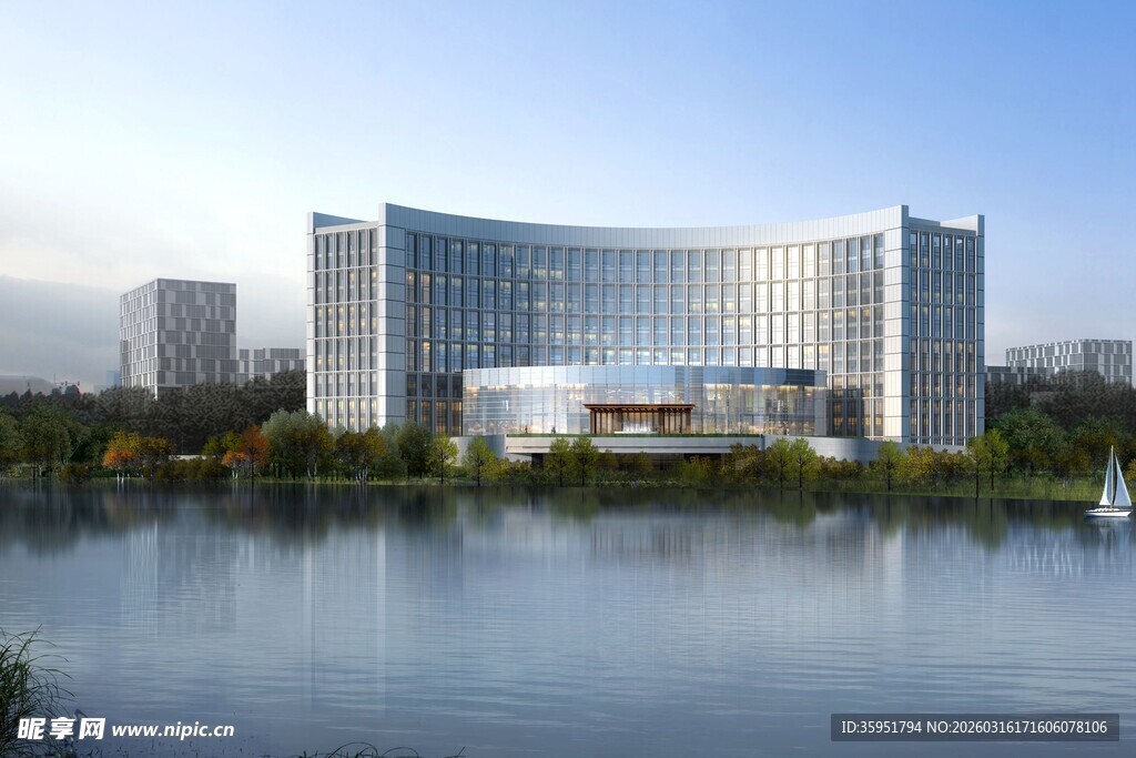 湖畔现代风格宏伟建筑