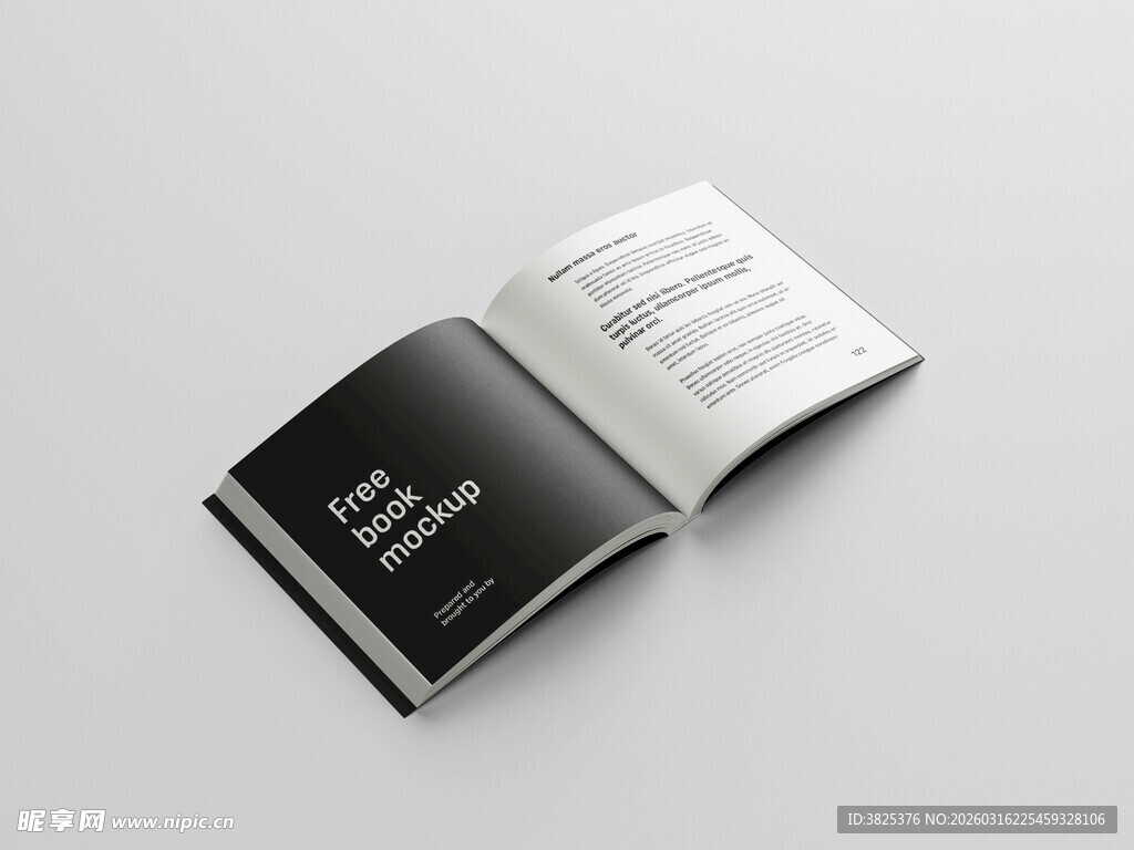 翻开的简约黑白画册展示样机