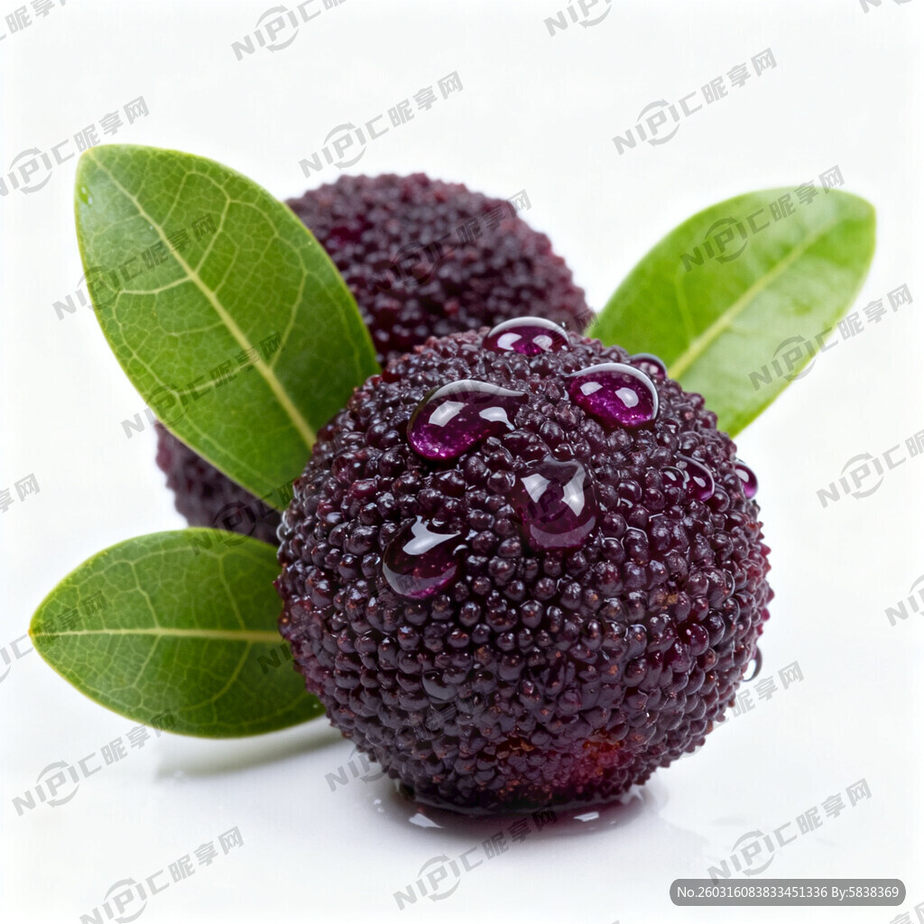 两颗杨梅 大颗 新鲜 背景白色