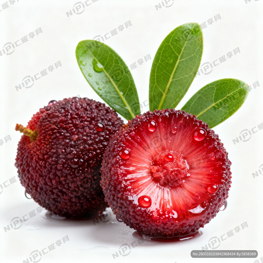 两颗杨梅 一颗被切开 新鲜