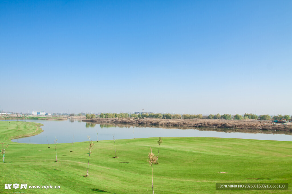 美丽高尔夫球场湖畔风光