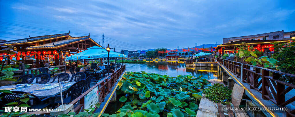 水乡夜景 璀璨灯火映绿荷