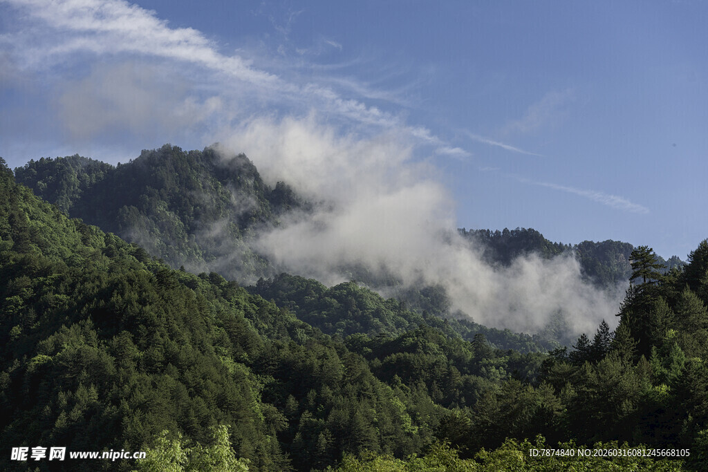 山间云雾缭绕的秀丽景致