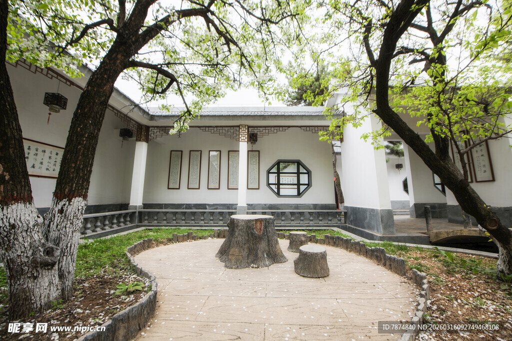 庭院中的古朴建筑与绿植