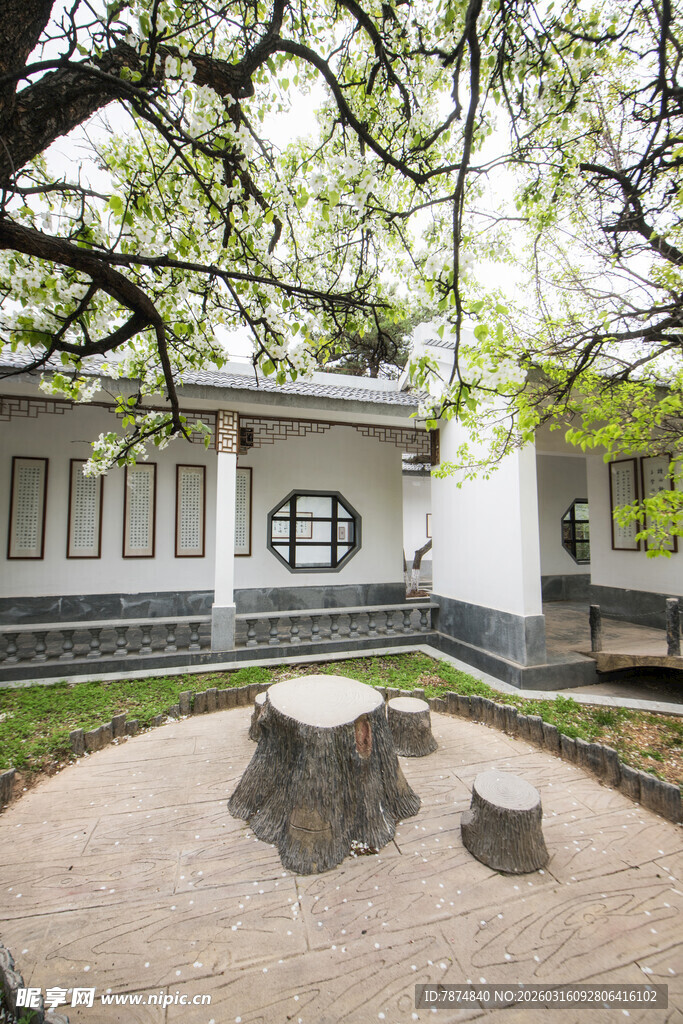 中式庭院中的古朴休憩角落