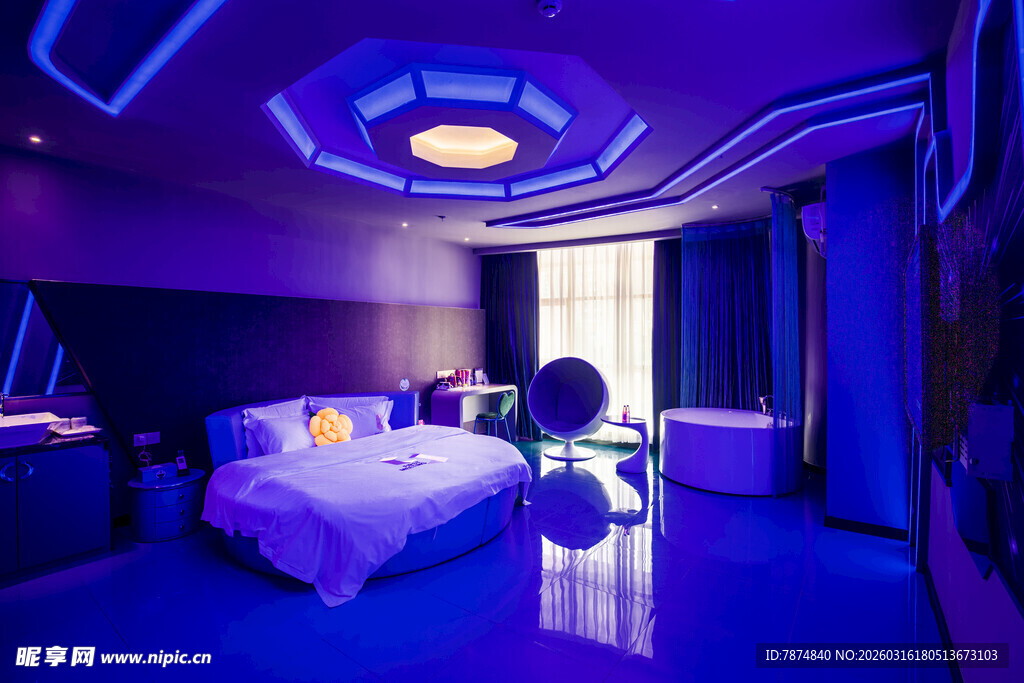 梦幻蓝调卧室室内场景