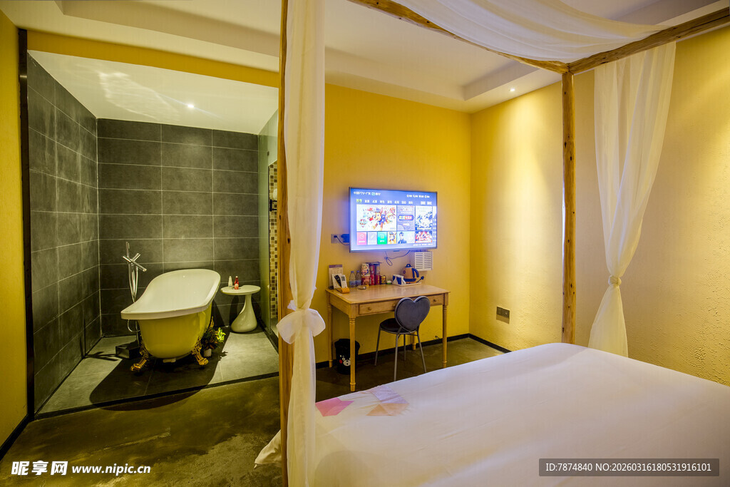 温馨卧室与卫浴一体化场景