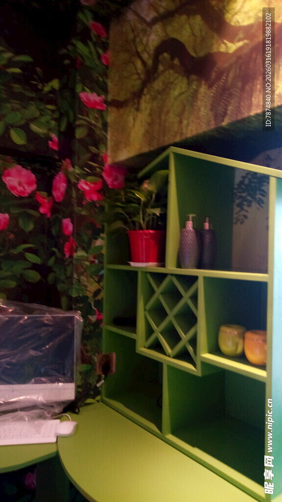 绿植环绕的室内置物空间