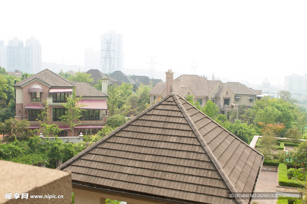 俯瞰精致别墅住宅区