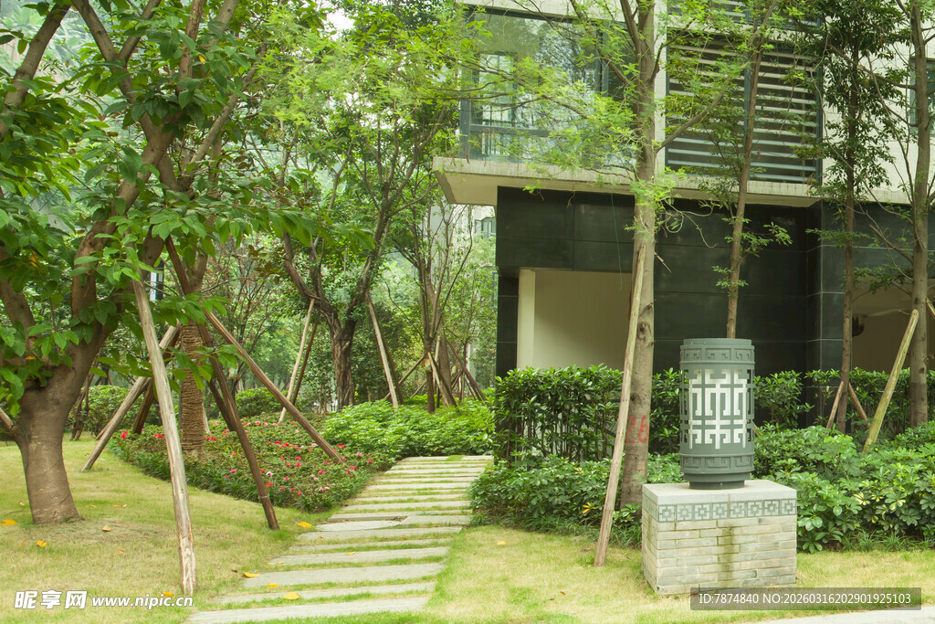 庭院景观 绿植环绕的建筑