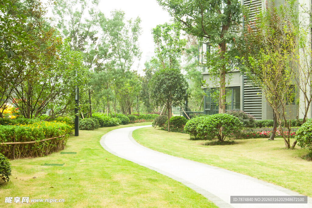 小区园林景观中的蜿蜒小径