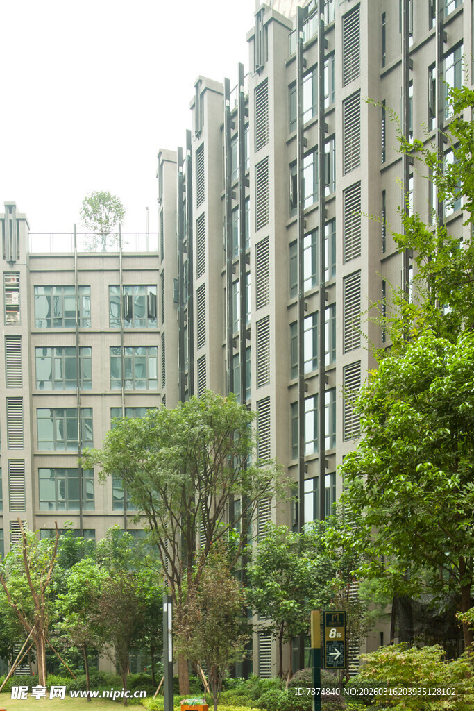 小区周边绿植环绕的楼房