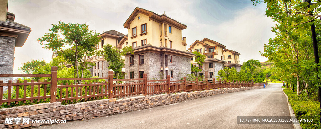 欧式别墅旁的静谧道路