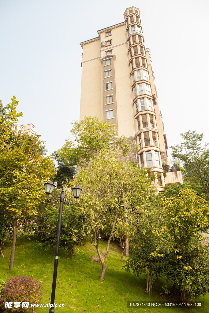 高层住宅旁的绿意景观