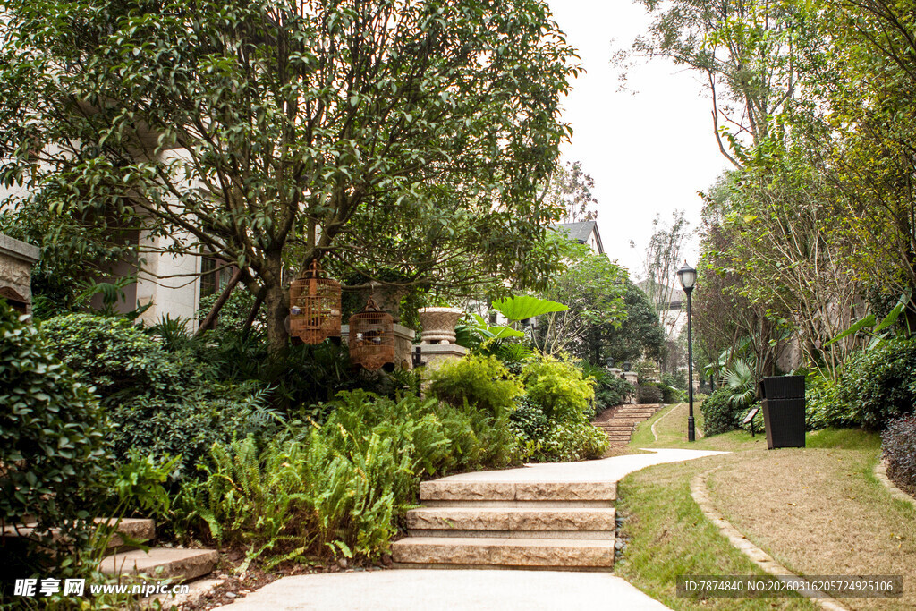 小区内绿意盎然的步道